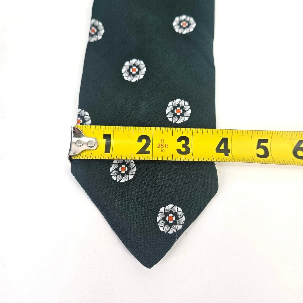 Vintage 70s‎ Disco Monsieur Cravat Tie Dark Green Floral Polyester Clip On USA